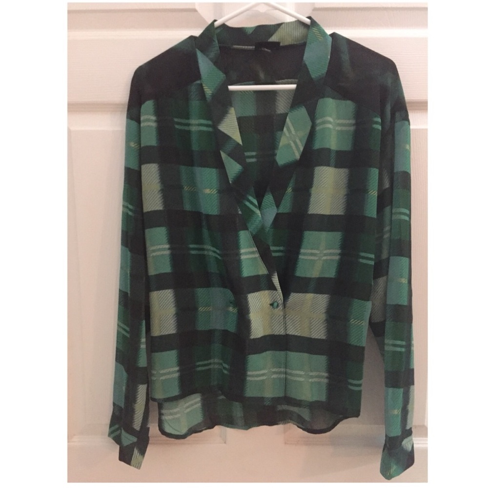 Sheer Plaid Green Blouse